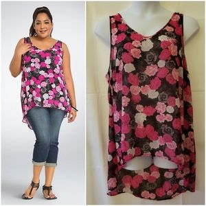 Torrid Rose Floral Sheer Hi-Lo Tank, Sz 1 (14/16)